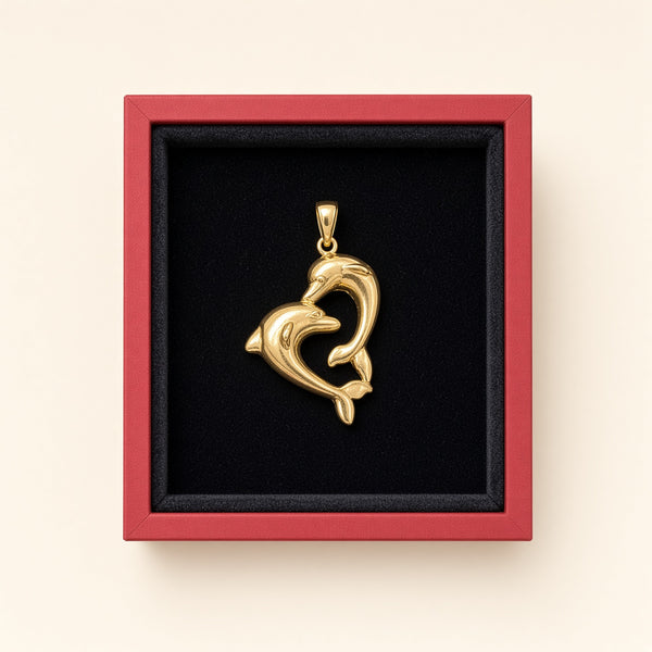 14K Yellow Gold Love Dolphins Charm – R713