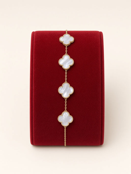 14KT Yellow Gold Mother of Pearl Clover Bracelet – R2285