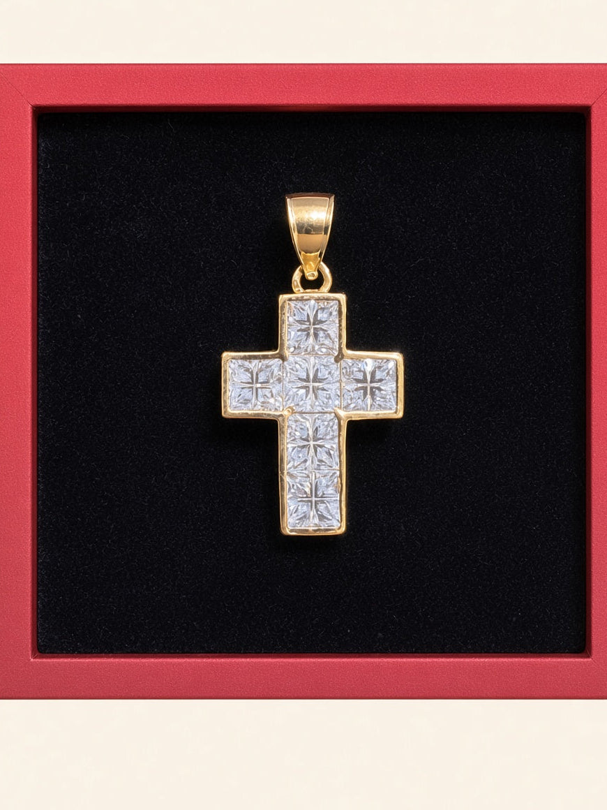 14KT Yellow Gold Crystal CZ Cross Pendant – R792