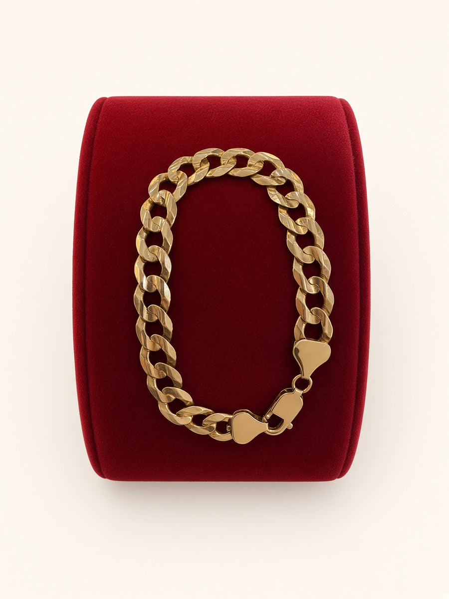 10K Yellow Gold Solid Curb Bracelet 9mm 7.5" – R2235