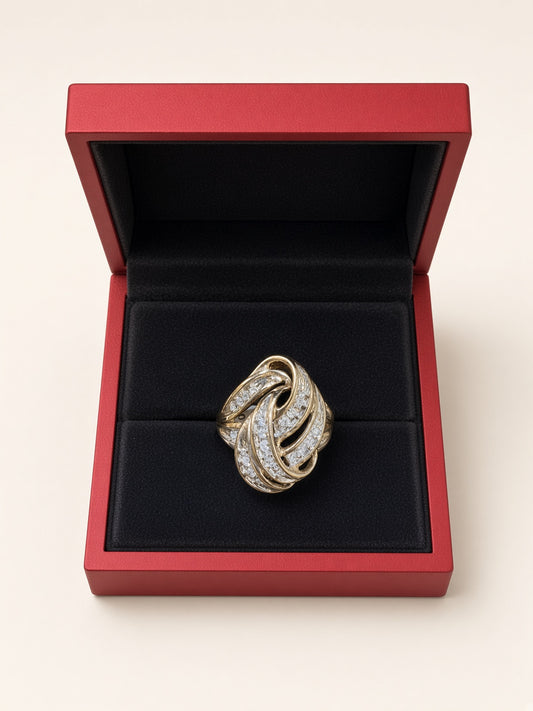 10K Yellow Gold Natural Diamond Swirl Ring – Size 7 | R1361