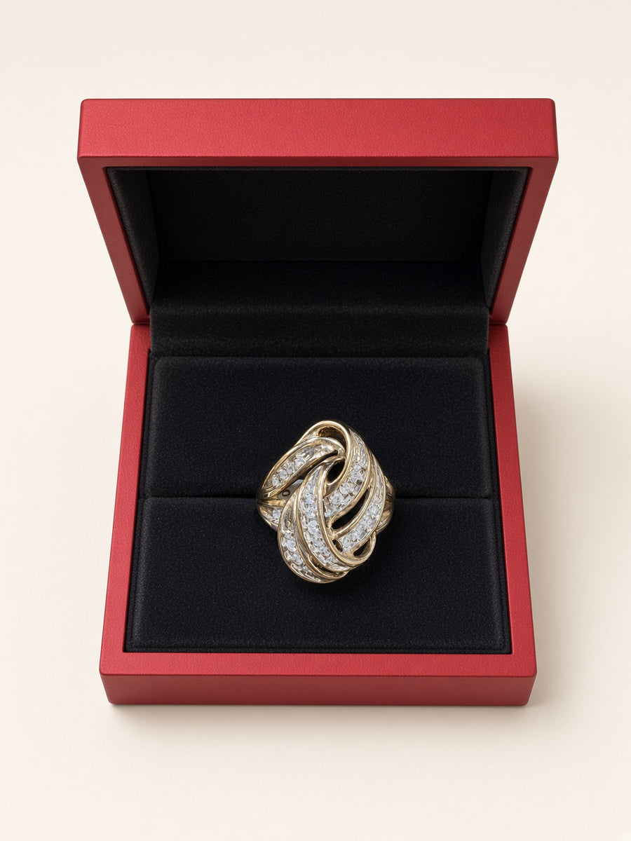 10K Yellow Gold Natural Diamond Swirl Ring – Size 7 | R1361