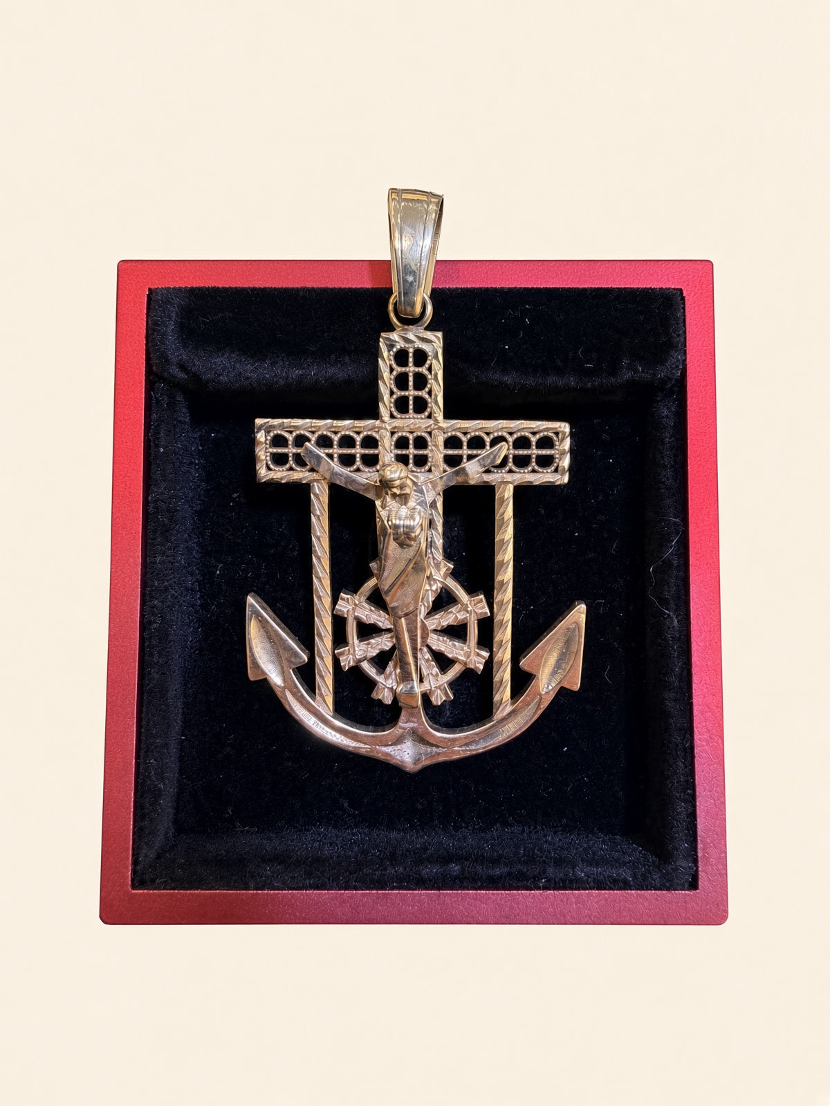 10K Yellow Gold Anchor Cross Pendant – 1.8" | R609