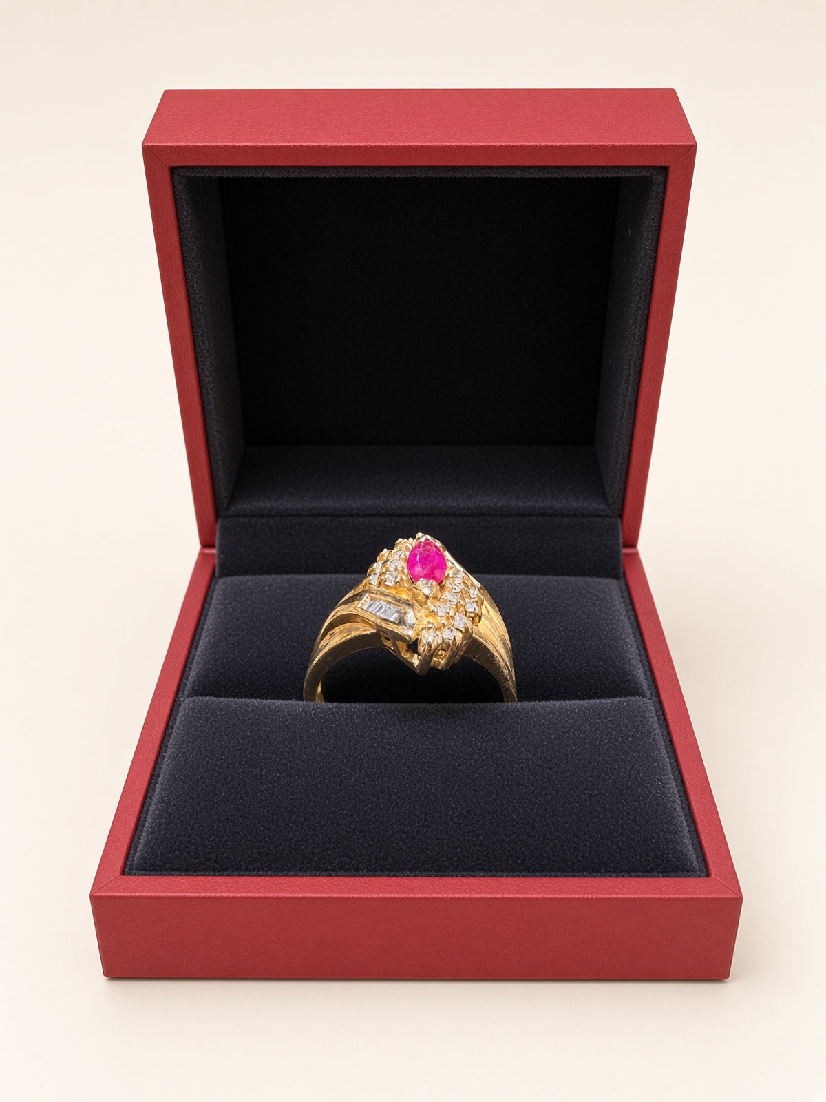 14K Yellow Gold Natural Diamond & Ruby Ring – Size 9 | R1356