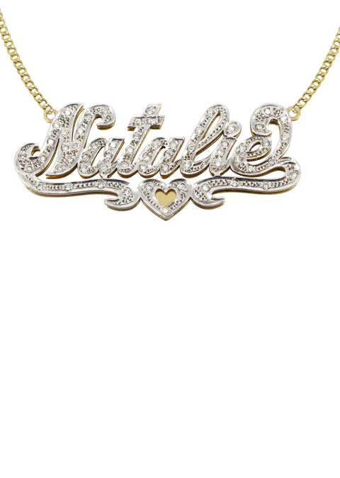 10K Gold Two Tone Diamonds Name Plate Necklace