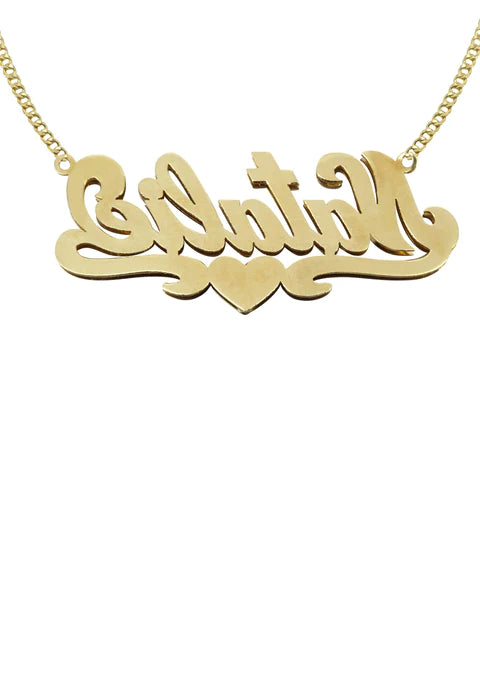 10K Gold Two Tone Diamonds Name Plate Necklace